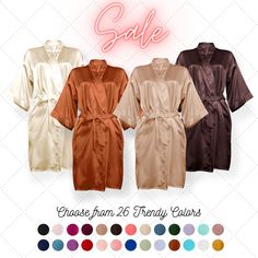 four robes with the words sale on them