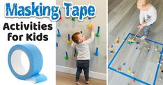 Do you have bored kids at home? No problem, break out the painter's tape because these fun activities are easy to create for toddlers and preschoolers! They're perfect for busy moms and dads on a budget using cheap supplies you probably already have at home. Toddler Cleaning, Crazy Crafts, Children Crafts, Tape Ideas, Fun Projects For Kids