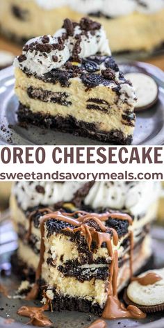 oreo cheesecake with chocolate and cookies on top