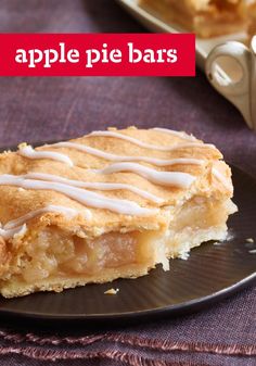 an apple pie bar is on a plate with the words apple pie bars above it