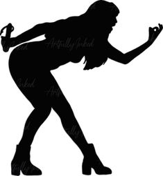 the silhouette of a woman holding an umbrella in her hand and wearing high heeled boots