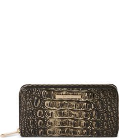 From the Melbourne Collection by BRAHMIN&#x2C; the Suri Wallet in Onyx features:LeatherGold-toned hardwareZip around closureTwelve credit card slotsID slotsTwo slide-in sections for currency receiptsBack zip section for coinsApprox. 7.5" W x 4.25 " H x 1" DImported.Due to the nature of the materials used&#x2C; each BRAHMIN product is one-of-a-kind.Variances in the pattern and texture of your bag may occur. Credit Card, You Bag, Melbourne, Onyx, Wallet, Leather, Pattern