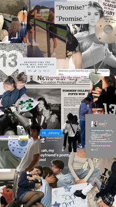 a collage of photos with people and words on them, including the number thirteen