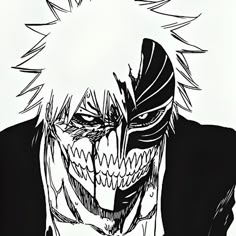 Ichigo Kurosaki Hollow Transformation Bleach Manga Panel Icons/Pfps /Profile Picture /Mangacaps. Ichigo Kurosaki, An Anime, Anime Character, Bleach, Black And White, Hair, Anime, White, Black