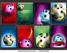 bowling balls with different colors and shapes