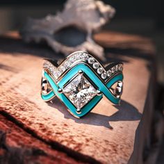 Ocean-inspired Turquoise Ocean Wave Ring crafted in sterling silver Twisted Ring, Turquoise Ocean, Navajo Style, Square Crystal, Silver Eye, Wave Ring, Twist Ring, Set Ring, Ocean Wave