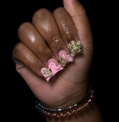 Nails Pink And Gold, Birthday Nails Pink, Nails Duck, 21st Birthday Nails, Tapered Square Nails, Weak Nails