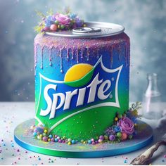 a cake made to look like a can of sprite