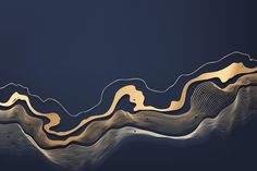 an abstract gold and blue background with wavy lines in the shape of mountains or hills