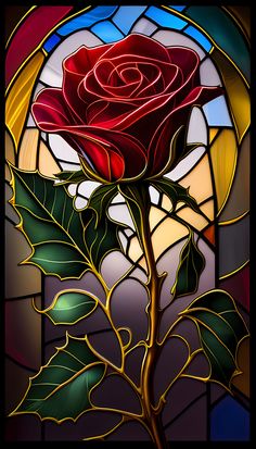 a stained glass window with a rose in it