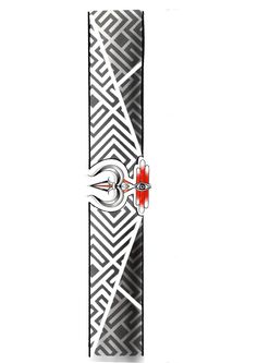 a drawing of a black and white design with red accents on the bottom part of it