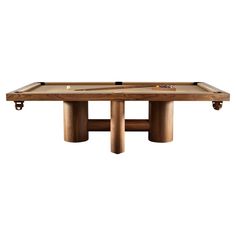 a pool table with two cues on it