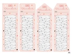 three bookmarks with words on them that say stories, tales, and other things