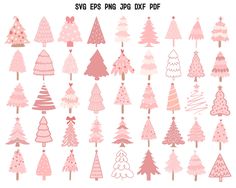 pink christmas trees are arranged in rows and sizes, with the words svg epsng 3