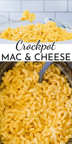 crockpot mac and cheese in a bowl with the words crockpot mac and cheese above it