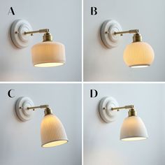 four different views of a wall light with the letters abc and d on it,