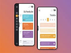 two mobile phones displaying tasks on the same screen, one showing schedule and the other showing task