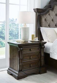 Maylee Dark Brown Nightstand - B947-93 - Luna Furniture Dark Brown Nightstand, Brown Nightstand, Neutral Bedroom Furniture, Gender Neutral Bedrooms, Brown Nightstands, Nursery Furniture Collections, Boys Bedroom Furniture, Three Drawer Nightstand, Girls Bedroom Furniture