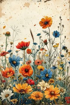 a painting of colorful flowers on a white background