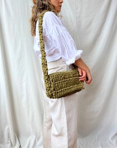 Crochet handbag purse, perfect for everyday  with strong straps. This shoulder bag is Handmade in 100% cotton, every bag is made to order, giving an extra attention to the details what makes the pice unique and timeless. Designed to be as special as her new owner. WHICH IS THE BAG SIZE? Check of the bag measurements! The crochet bag bag size is : Bag width: 30cm / 11.5 in. Straps length: 43 cm / 17 in. Bag length :  20 cm / 7.9 in. If you cannot find your size, contact me and I will make the bag that fits the measurements you are looking for.  HOW TO KEEP YOUR CROCHET TOTE BAG PERFECT: In order to keep your shoulder crochet bag as a brand new one follow the next recommendation. You can  wash the top by hand, dry washed  and  machine wash at less than 30ºC.  It is advisable to dry it horizo Chunky Crochet Crossbody Bag, Crochet Shoulder Purse, Crochet Fall Bag, Crochet Bags And Purses, Crochet Bag Strap, Crochet Crossbody Purse, Hand Knit Bag, Crochet Crossbody Bag, Knit Bag