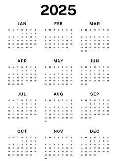 a black and white calendar for the year 2020 with numbers in each month on it