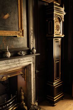 black and white photograph of an old fireplace