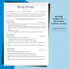 a professional resume template with the cover letter in blue and white, on a light blue background