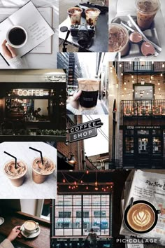 coffee shop collage with various photos and menus