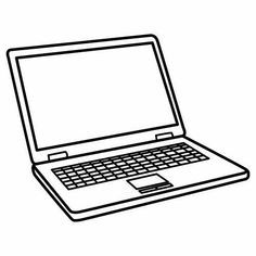 a laptop computer with a blank screen on the keyboard, black and white outline drawing