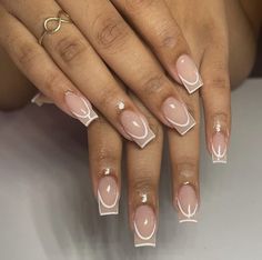 Short Frenchies With Charms, Matte Pink Nails, Squoval Nails, Heart Nail Designs, Simple Gel Nails, Pearl Nails