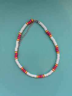 Pink, Orange, Yellow & White Clay beaded necklace All necklaces are 14 inches with a 4 inch extender chain Clay Beaded Necklace, Polymer Clay Beaded Necklace, Sunset Skies, Clay Bead Necklace, Pink Orange Yellow, Clay Bead, Sunset Sky, White Clay, Clay Beads