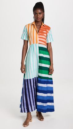 Fast Free Shipping & Free Returns on Studio 189 Hand-Batik Mixed Print Cotton Shirt Dress at Shopbop. Shop new arrivals from Studio 189 at Shopbop.com Studio 189, Ghana Style, Casual White Dress, Cotton Shirt Dress, White Shirt Dress, Colour Block, Mixing Prints, White Casual, Stripe Print