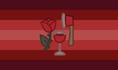 a red vase with a flower and two wine glasses