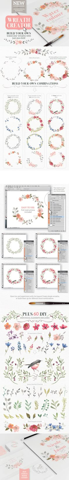 New All In One Design Bundle from @designcutsdeals! Watercolour Wreath, Wedding Logo, Wreath Watercolor, Wedding Logos, Digital Scrapbook Paper, Brush Lettering, Water Colour, Wedding Invites, 그림 그리기