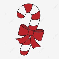 a candy cane with a red bow on it's side, cartoon, christmas png and psd