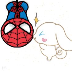 a spiderman mask hanging from the ceiling next to a stuffed animal bunny rabbit toy