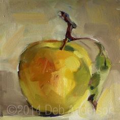 a painting of an apple on a table