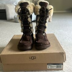 Ugg Uptown Ii Boot Espresso Size 7 - Worn Once Outside Suede Inside Shearling Casual Lace-up Sheepskin Boots, Brown Fuzzy Boots, Casual Mori, Manifesting Board, Fuzzy Boots, Mori Kei, Shoes Ugg, 2000s Fashion Outfits, 2000s Fashion