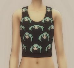 a female mannequin wearing a black top with green hair and eyes on it