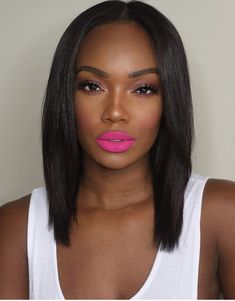 Pink Lipstick Black Women, Middle Part Bob Black Women, Lipstick Black Women, Bob Black Women, Middle Part Bob, Fav Hairstyles, Short Black Wigs, Bob Black, Black Women Hair