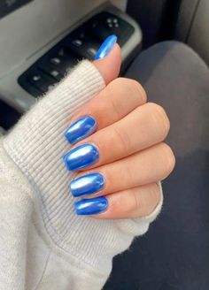 Color With Chrome Nails, Chrome Nails No Acrylic, Square Blue Chrome Nails, Dark Blue With Chrome Nails, January Chrome Nails, Royal Blue Crome Nails, Blue Chrome Nails Acrylic, Dark Blue Crome Nails, Electric Blue Chrome Nails