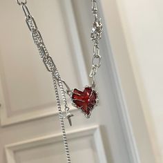 Material: Alloy Color: Necklace Gr Fashion Element: Strawberry Style: Sweet and Cool Style Punk Grunge Aesthetic, Strawberry Style, Love Ghost, Aesthetic Egirl, Red Heart Necklace, Necklace Y2k, Red Glaze, Dark Love, Paw Design