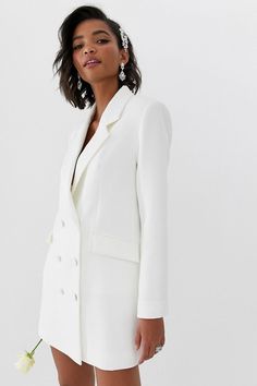 Blazer With Dress, Blazer And Dress, Asos Wedding Dress, Blazer Wedding, Wedding Blazers, Robes Glamour, Dress For Wedding, Wear To Work Dress, Satin Blazer