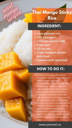 mango sticky rice recipe on a plate with text overlay that says how to do it