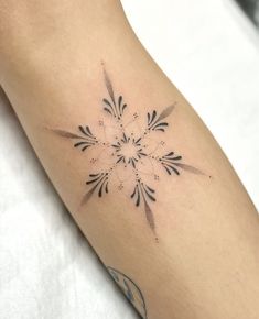 a woman's arm with an intricate tattoo design on the back of her leg