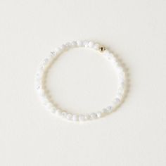 Elevate your everyday look with the Carter Gemstone Bracelet. Made with genuine mother of pearl, this bracelet adds a subtle touch of color to your stack. Perfect for pairing with other dainty bracelets or wearing on its own for a chic statement. *Natural color and size may vary. Dimensions:6 1/4" interior diameter; Genuine mother of pearl measures 3/16" Delicate Faceted Beaded Bracelets For Everyday, White Beaded Bracelets For Everyday, Delicate White Bracelets For Everyday Wear, Elegant Gemstone Beaded Bracelets For Friendship, Everyday Moonstone Bracelets With Gemstone Beads, Dainty White Stretch Bracelet For Everyday, Everyday Moonstone Gemstone Beads Bracelets, Dainty White Stretch Bracelet As Gift, Dainty White Gemstone Beads Bracelet