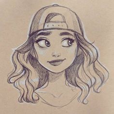 a drawing of a girl wearing a baseball cap