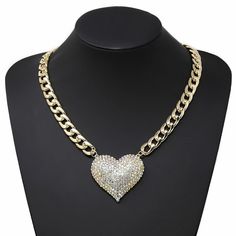 Gold Clear AB Material: Lead compliant plated metal, glass Closure: Lobster clasp Size: 17" length, 3" extender, 1.8" pendant Big Heart Necklace, Evening Necklace, Necklace Big, Jewelry Elegant, Necklace Elegant, Puffed Heart, Elegant Necklace, Stacked Jewelry, Necklace Fashion