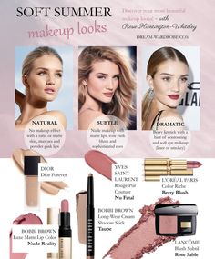 Soft Summer Wardrobe Capsule, Light Summer Makeup, Rosie Huntington Whiteley Makeup, Muted Summer, Summer Skin Tone, Makeup Recommendations, Summer Lipstick