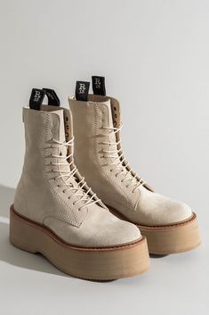 DOUBLE STACK BOOT - KHAKI SUEDE - R13 Dr Shoes, Combat Boot, Aesthetic Shoes, Denim Shoes, Style Chic, Shoe Game, Primavera Estate, Handmade Leather, Cute Shoes